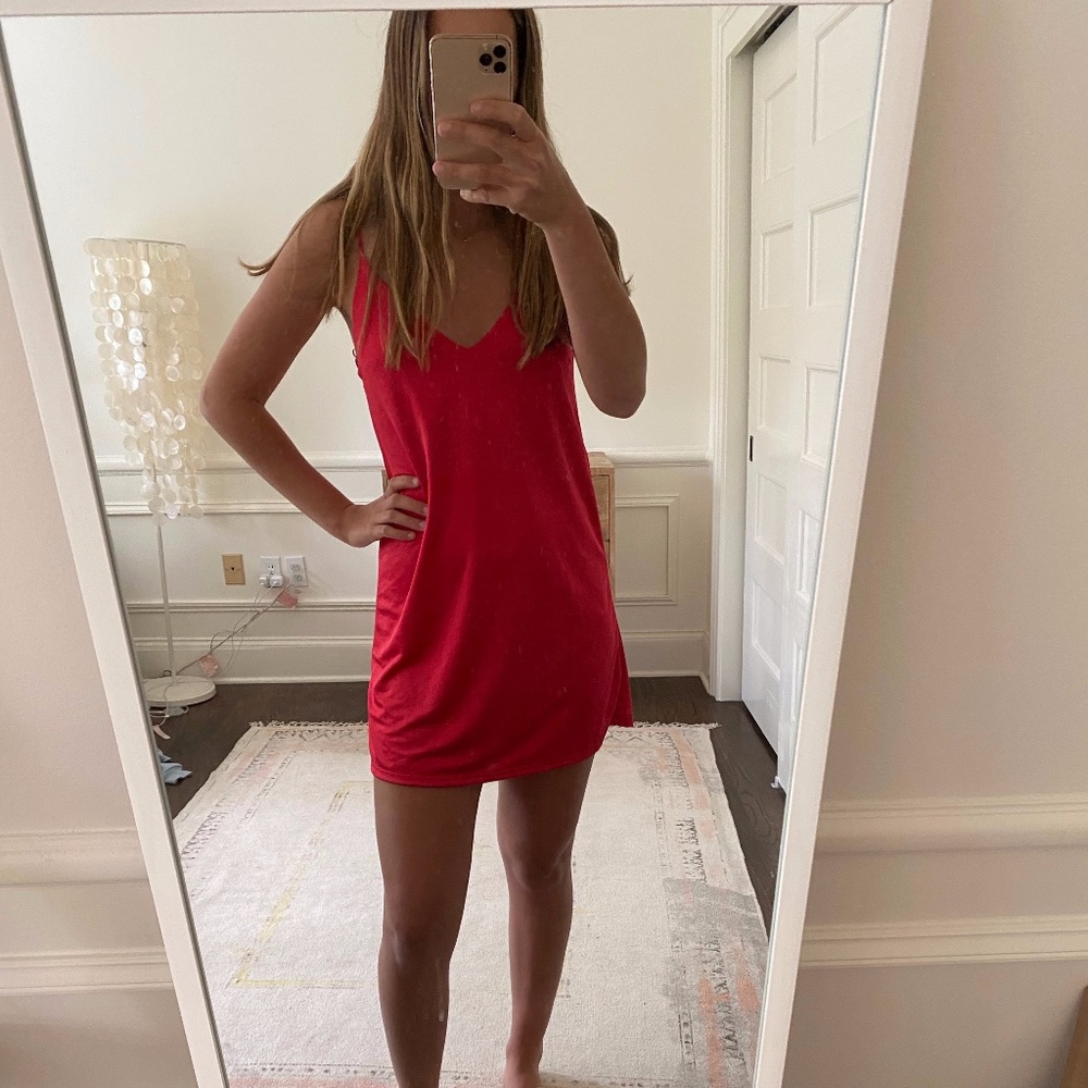 Red slip dress